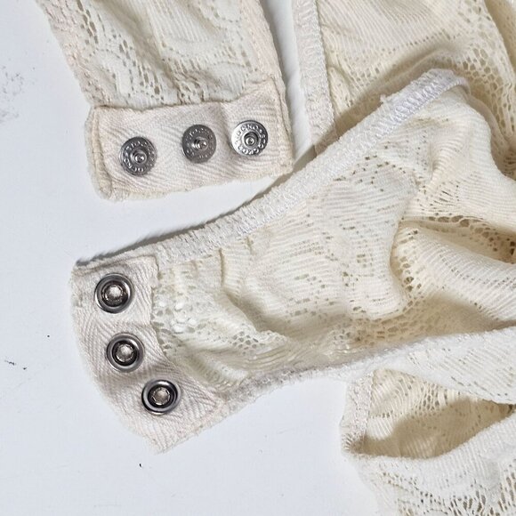 Vintage‎ Lace Bodysuit Long Sleeve Button Snap Zip Closure Cream Women's Medium - Picture 6 of 11